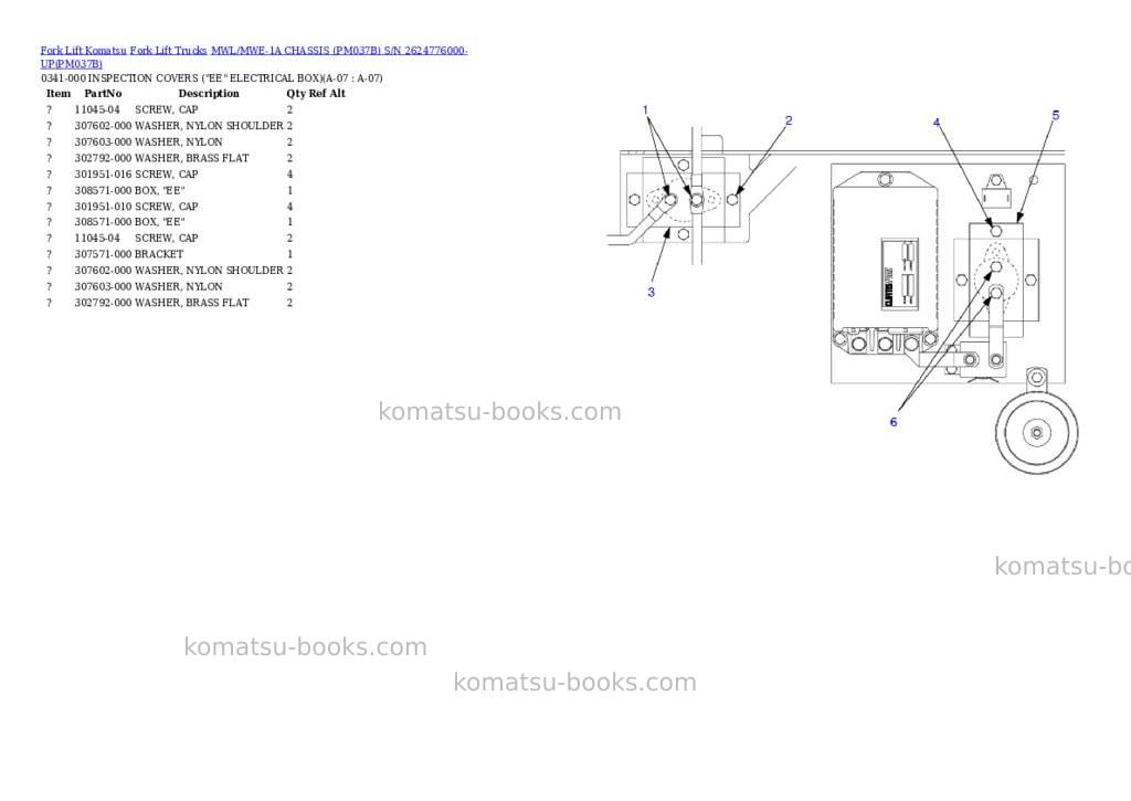 Komatsu MWL/MWE-1A CHASSIS (PM037B) S/N 2624776000-UP Parts catalog cover Page 7