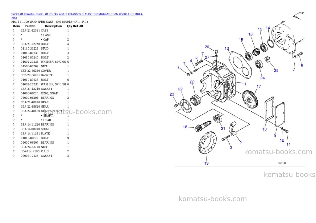 Komatsu ABX-7 CHASSIS & MASTS (PM044-MC) S/N 85001A~ Parts catalog cover Komatsu ABX-7 CHASSIS & MASTS (PM044-MC) S/N 85001A~ Parts catalog cover