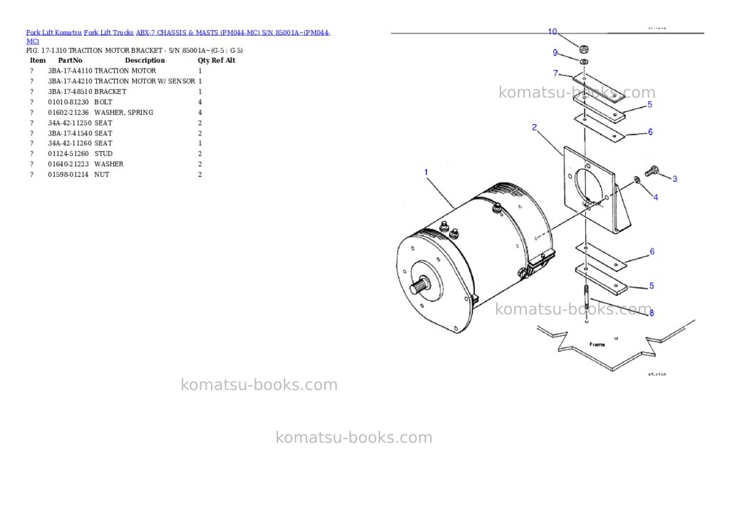 Komatsu ABX-7 CHASSIS & MASTS (PM044-MC) S/N 85001A~ Parts catalog cover Page 4 Komatsu ABX-7 CHASSIS & MASTS (PM044-MC) S/N 85001A~ Parts catalog cover Page 4