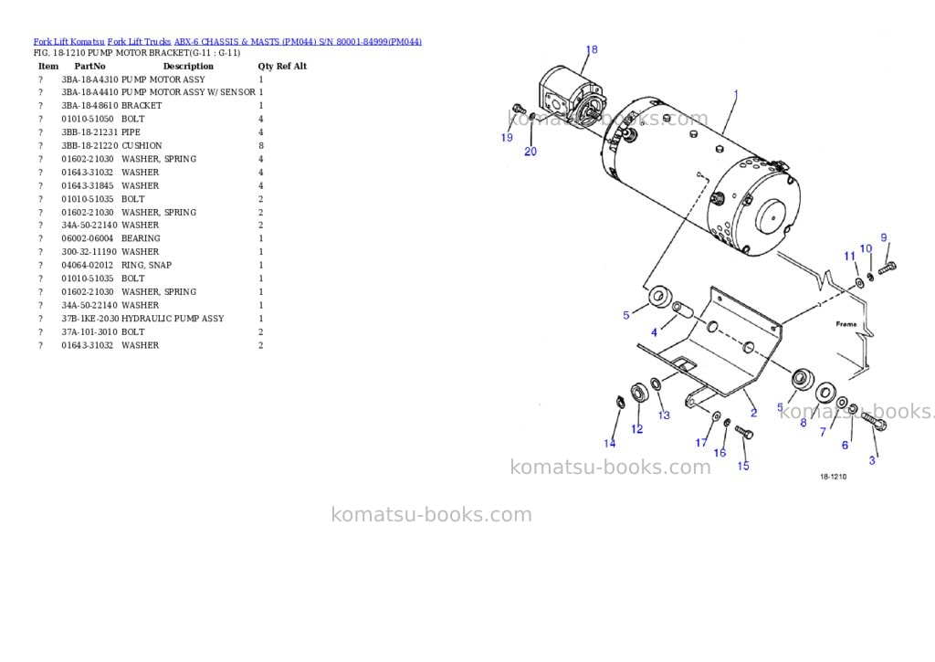 Komatsu ABX-6 CHASSIS & MASTS (PM044) S/N 80001-84999 Parts catalog cover Page 7 Komatsu ABX-6 CHASSIS & MASTS (PM044) S/N 80001-84999 Parts catalog cover Page 7