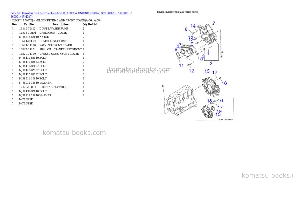 Komatsu ZA-15 CHASSIS & ENGINE (PM057) S/N 300001~/ 320001~/ 360001~ Parts catalog cover Page 6