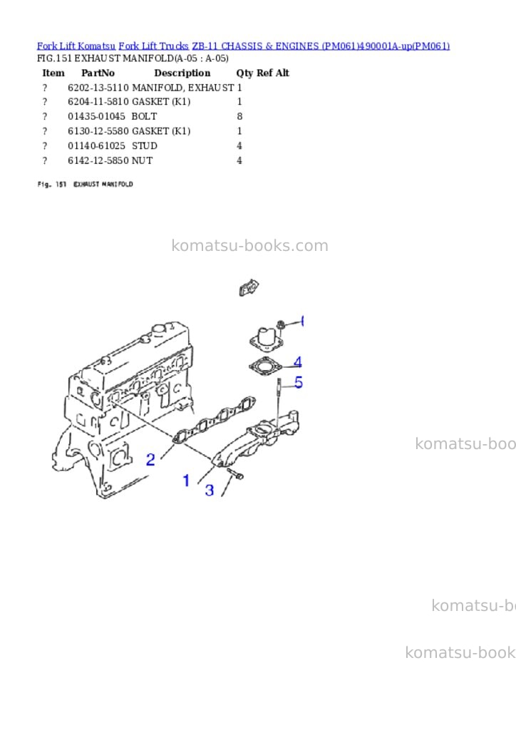 Komatsu ZB-11 CHASSIS & ENGINES (PM061)490001A-up Parts catalog cover Page 5 Komatsu ZB-11 CHASSIS & ENGINES (PM061)490001A-up Parts catalog cover Page 5