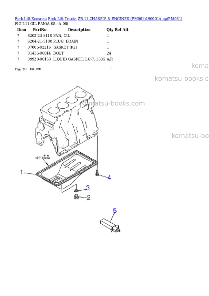 Komatsu ZB-11 CHASSIS & ENGINES (PM061)490001A-up Parts catalog cover Page 8 Komatsu ZB-11 CHASSIS & ENGINES (PM061)490001A-up Parts catalog cover Page 8