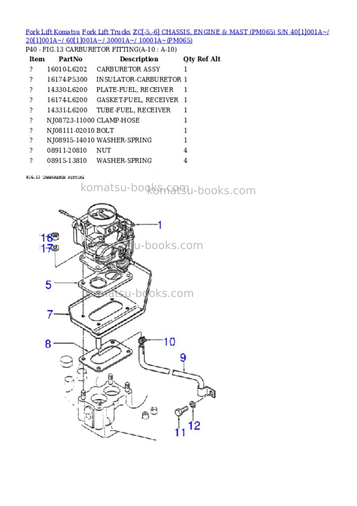 Komatsu ZC[-5,-6] CHASSIS, ENGINE & MAST (PM065) S/N 40[1]001A~/ 20[1]001A~/ 60[1]001A~/ 30001A~/ 10001A~ Parts catalog cover Page 10