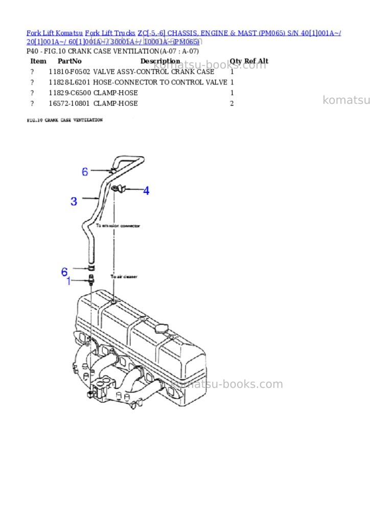 Komatsu ZC[-5,-6] CHASSIS, ENGINE & MAST (PM065) S/N 40[1]001A~/ 20[1]001A~/ 60[1]001A~/ 30001A~/ 10001A~ Parts catalog cover Page 7