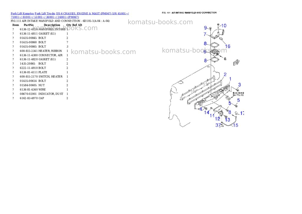 Komatsu DX-6 CHASSIS, ENGINE & MAST (PM067) S/N 65001~/ 71001~/ 81001~/ 51001~/ 36001~/ 26001~ Parts catalog cover Page 4