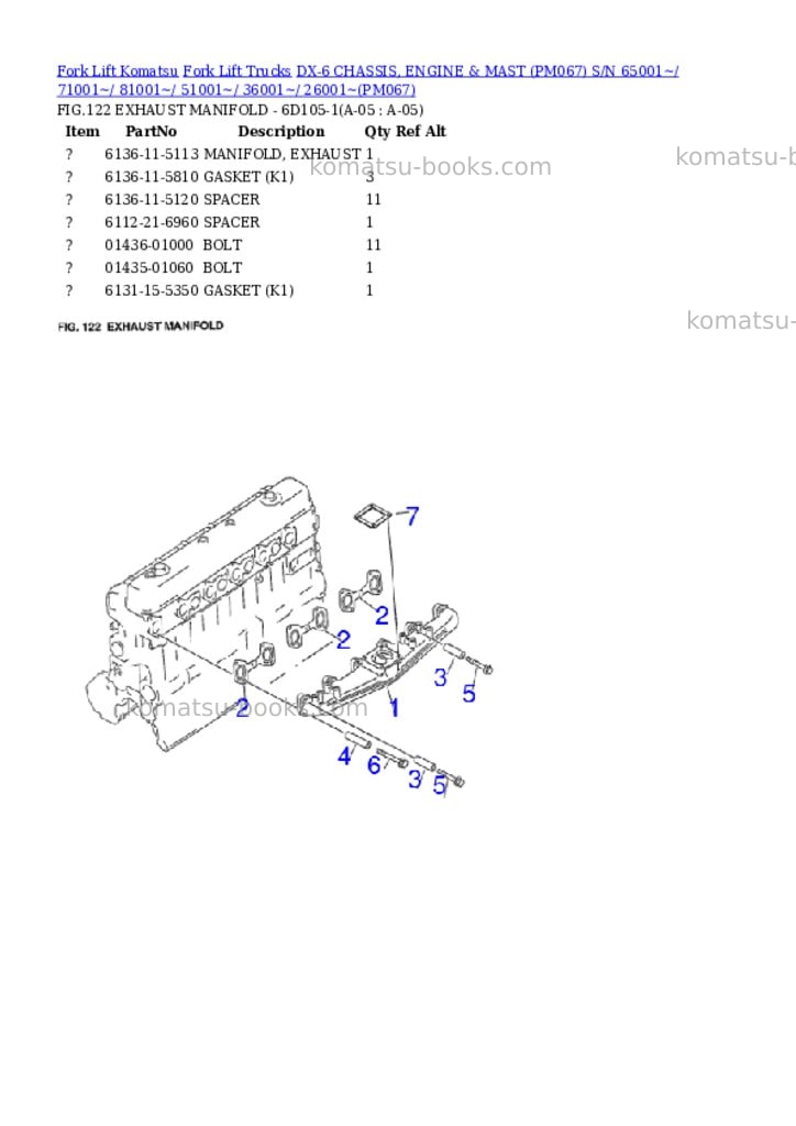 Komatsu DX-6 CHASSIS, ENGINE & MAST (PM067) S/N 65001~/ 71001~/ 81001~/ 51001~/ 36001~/ 26001~ Parts catalog cover Page 5