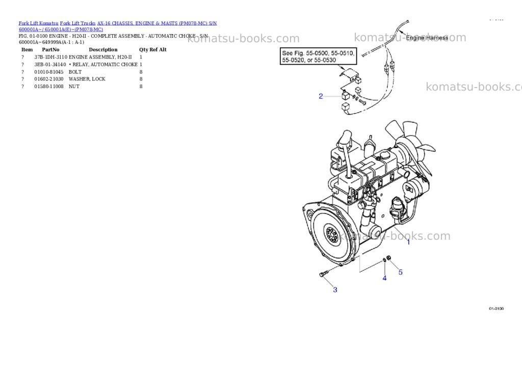 Komatsu AX-16 CHASSIS, ENGINE & MASTS (PM078-MC) S/N 600001A~/ 650001A(E)~ Parts catalog cover