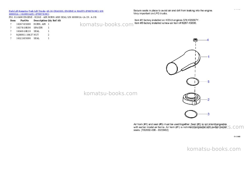 Komatsu AX-16 CHASSIS, ENGINE & MASTS (PM078-MC) S/N 600001A~/ 650001A(E)~ Parts catalog cover Page 10