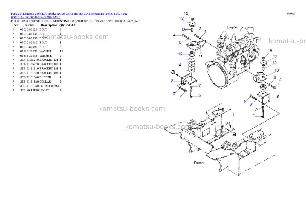 Komatsu AX-16 CHASSIS, ENGINE & MASTS (PM078-MC) S/N 600001A~/ 650001A(E)~ Parts catalog cover Page 4