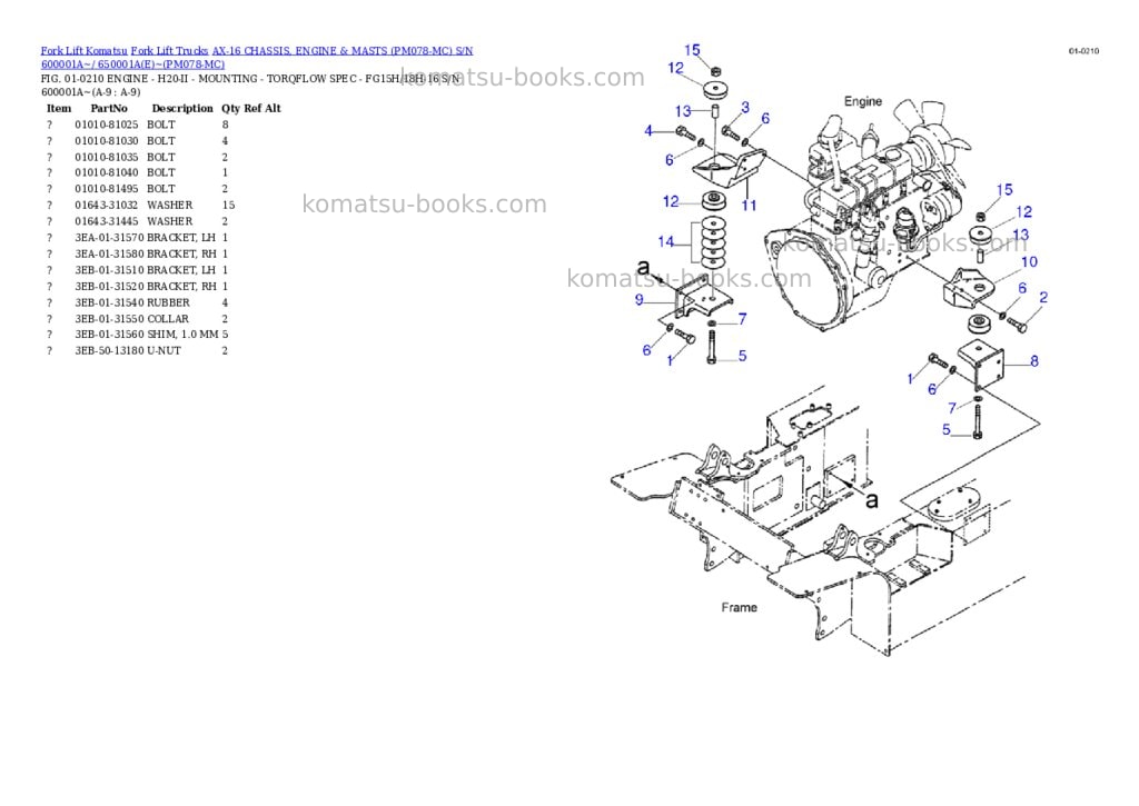 Komatsu AX-16 CHASSIS, ENGINE & MASTS (PM078-MC) S/N 600001A~/ 650001A(E)~ Parts catalog cover Page 5