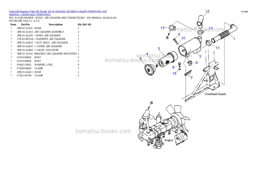Komatsu AX-16 CHASSIS, ENGINE & MASTS (PM078-MC) S/N 600001A~/ 650001A(E)~ Parts catalog cover Page 7