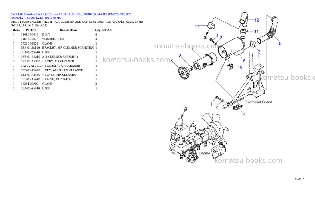 Komatsu AX-16 CHASSIS, ENGINE & MASTS (PM078-MC) S/N 600001A~/ 650001A(E)~ Parts catalog cover Page 8
