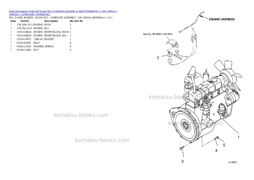 Komatsu BX-12 CHASSIS, ENGINE & MAST (PM086-MC-1) S/N 10001A~/ 500001A~/ 550001A(E)~ Parts catalog cover