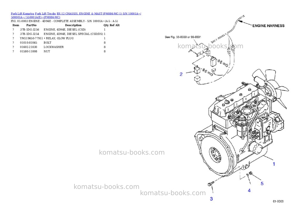 Komatsu BX-12 CHASSIS, ENGINE & MAST (PM086-MC-1) S/N 10001A~/ 500001A~/ 550001A(E)~ Parts catalog cover Page 3