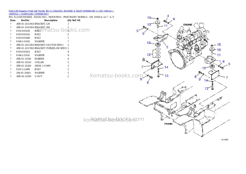 Komatsu BX-12 CHASSIS, ENGINE & MAST (PM086-MC-1) S/N 10001A~/ 500001A~/ 550001A(E)~ Parts catalog cover Page 4