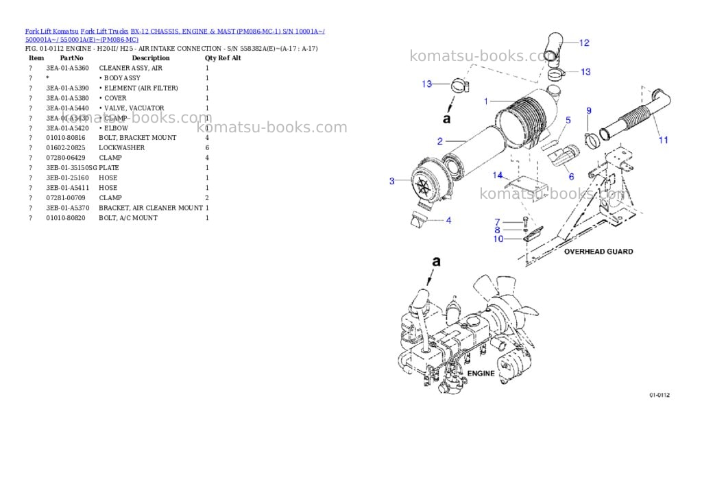 Komatsu BX-12 CHASSIS, ENGINE & MAST (PM086-MC-1) S/N 10001A~/ 500001A~/ 550001A(E)~ Parts catalog cover Page 9