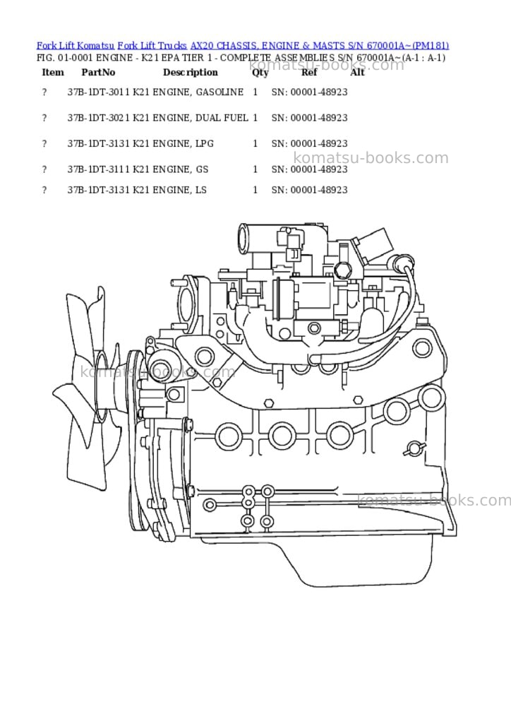 Komatsu ax20 chassis, engine & masts s/n 670001a~ Parts catalog cover