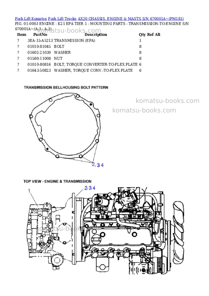Komatsu ax20 chassis, engine & masts s/n 670001a~ Parts catalog cover Page 2