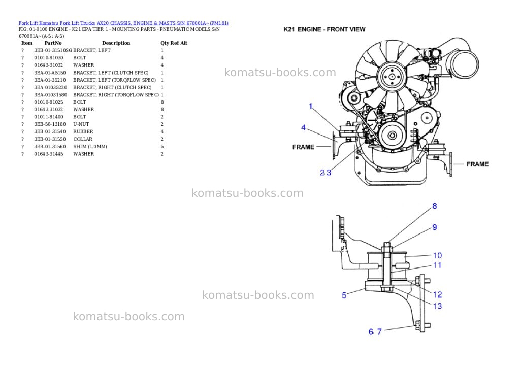 Komatsu ax20 chassis, engine & masts s/n 670001a~ Parts catalog cover Page 3
