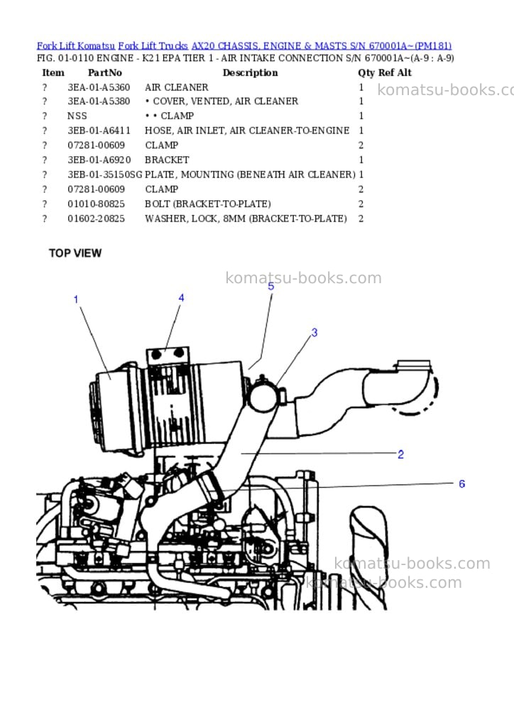 Komatsu ax20 chassis, engine & masts s/n 670001a~ Parts catalog cover Page 5