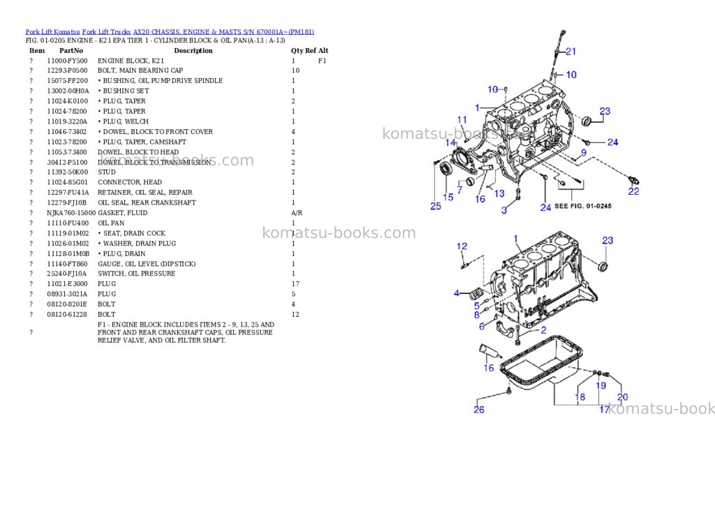 Komatsu ax20 chassis, engine & masts s/n 670001a~ Parts catalog cover Page 7