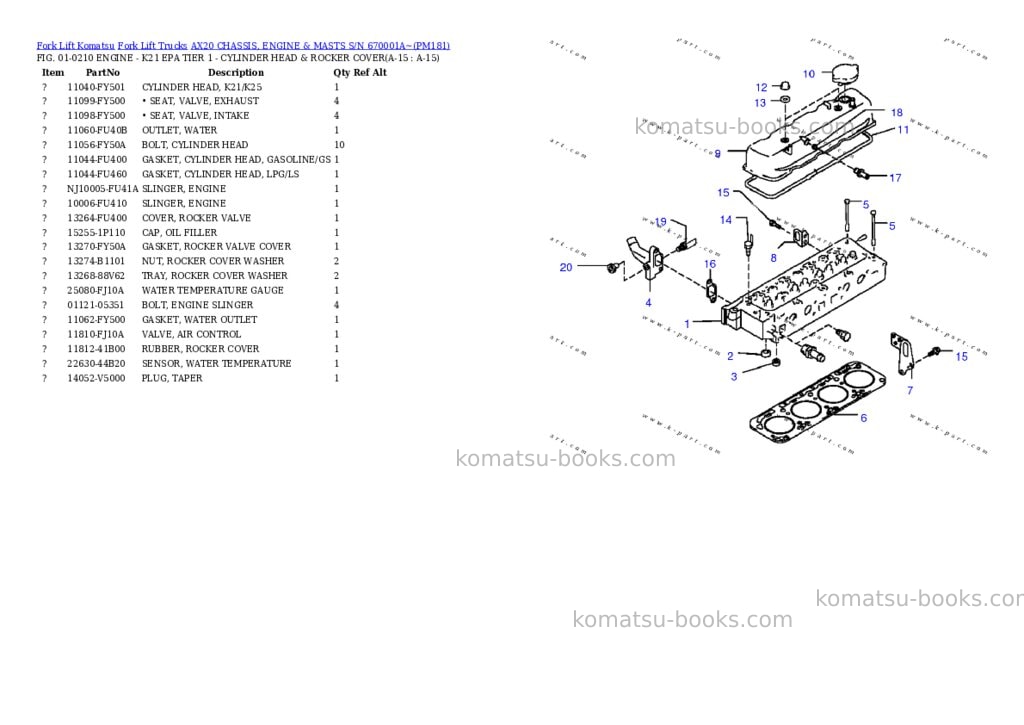 Komatsu ax20 chassis, engine & masts s/n 670001a~ Parts catalog cover Page 8