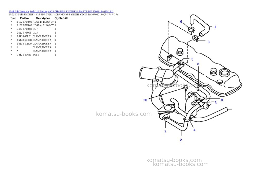 Komatsu ax20 chassis, engine & masts s/n 670001a~ Parts catalog cover Page 9