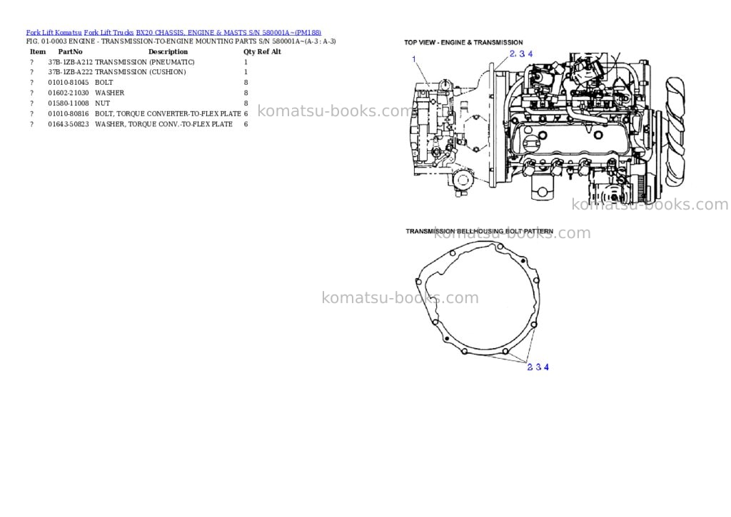 Komatsu bx20 chassis, engine & masts s/n 580001a~ Parts catalog cover Page 2