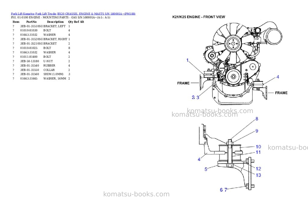 Komatsu bx20 chassis, engine & masts s/n 580001a~ Parts catalog cover Page 3