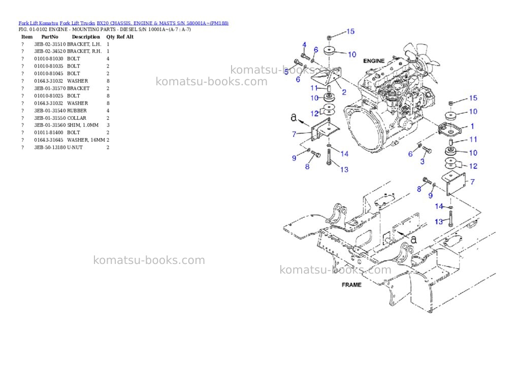 Komatsu bx20 chassis, engine & masts s/n 580001a~ Parts catalog cover Page 4