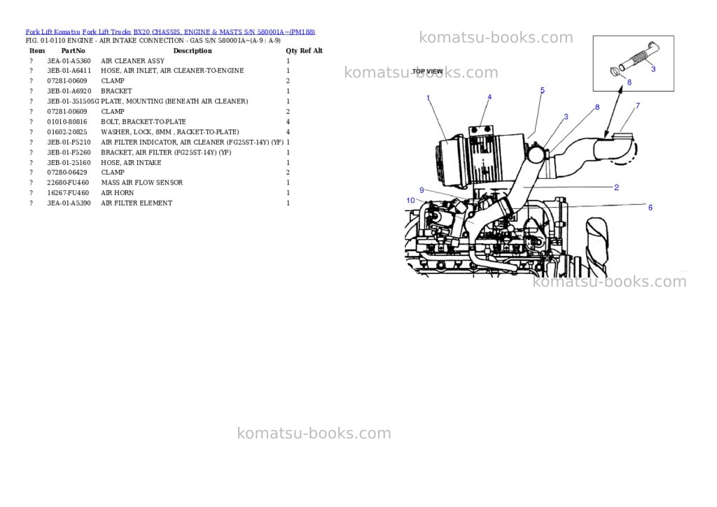 Komatsu bx20 chassis, engine & masts s/n 580001a~ Parts catalog cover Page 5