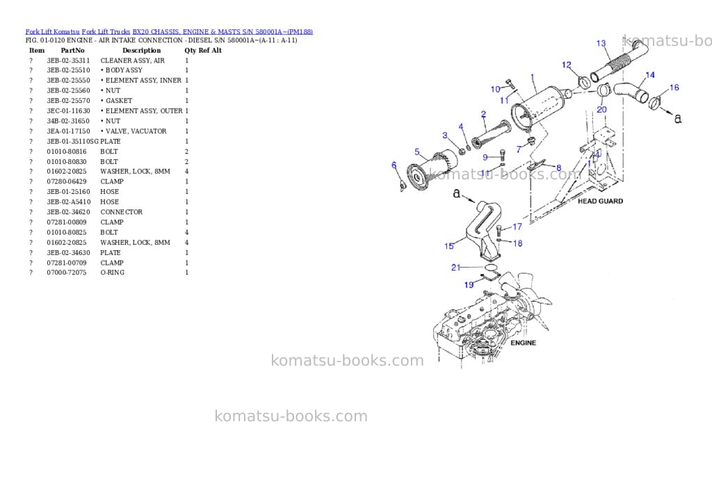 Komatsu bx20 chassis, engine & masts s/n 580001a~ Parts catalog cover Page 6