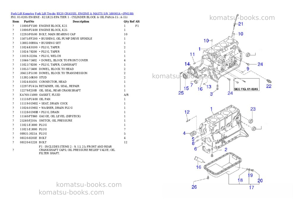 Komatsu bx20 chassis, engine & masts s/n 580001a~ Parts catalog cover Page 8