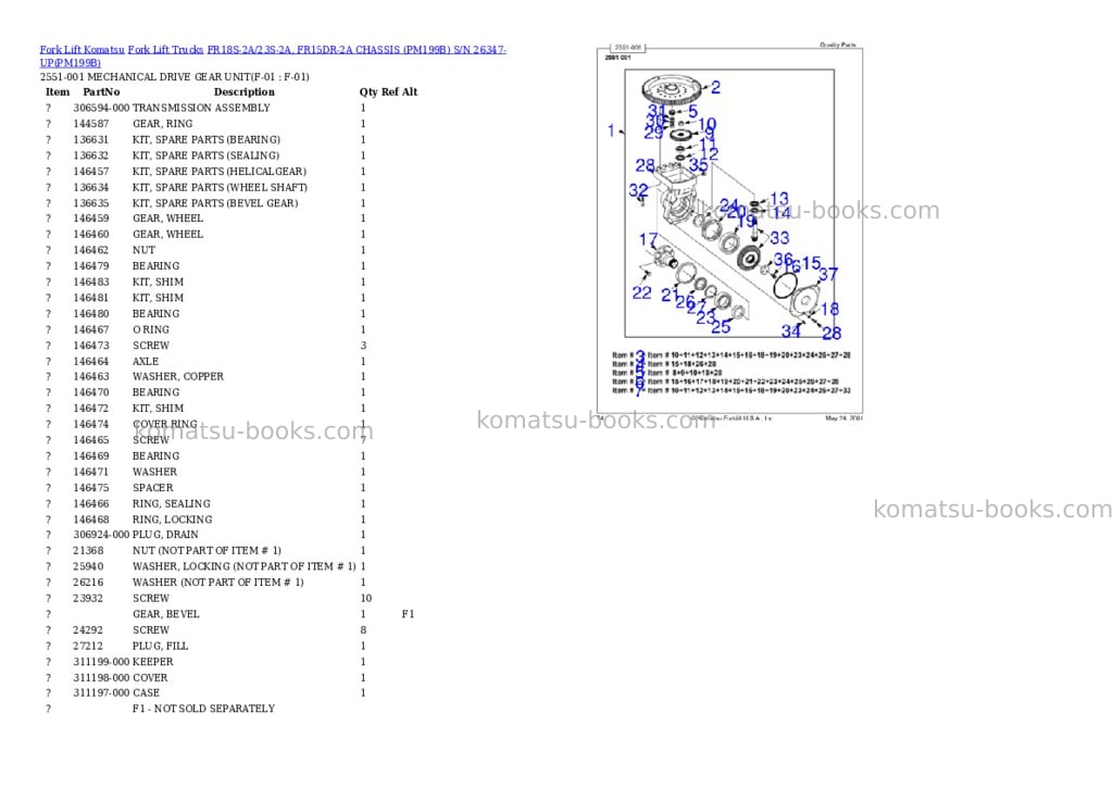 Komatsu FR18S-2A/23S-2A, FR15DR-2A CHASSIS (PM199B) S/N 26347-UP Parts catalog cover