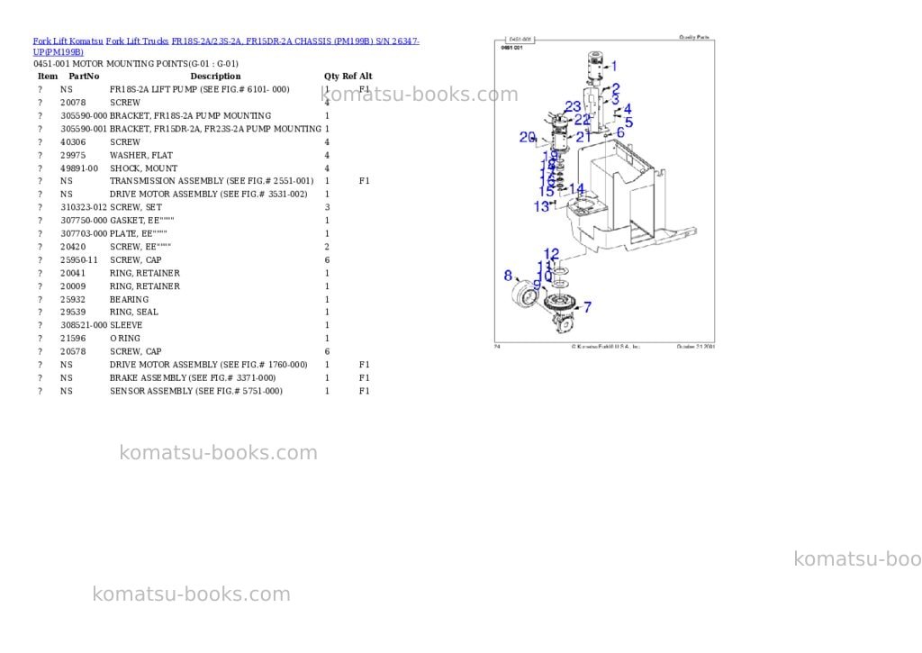 Komatsu FR18S-2A/23S-2A, FR15DR-2A CHASSIS (PM199B) S/N 26347-UP Parts catalog cover Page 2