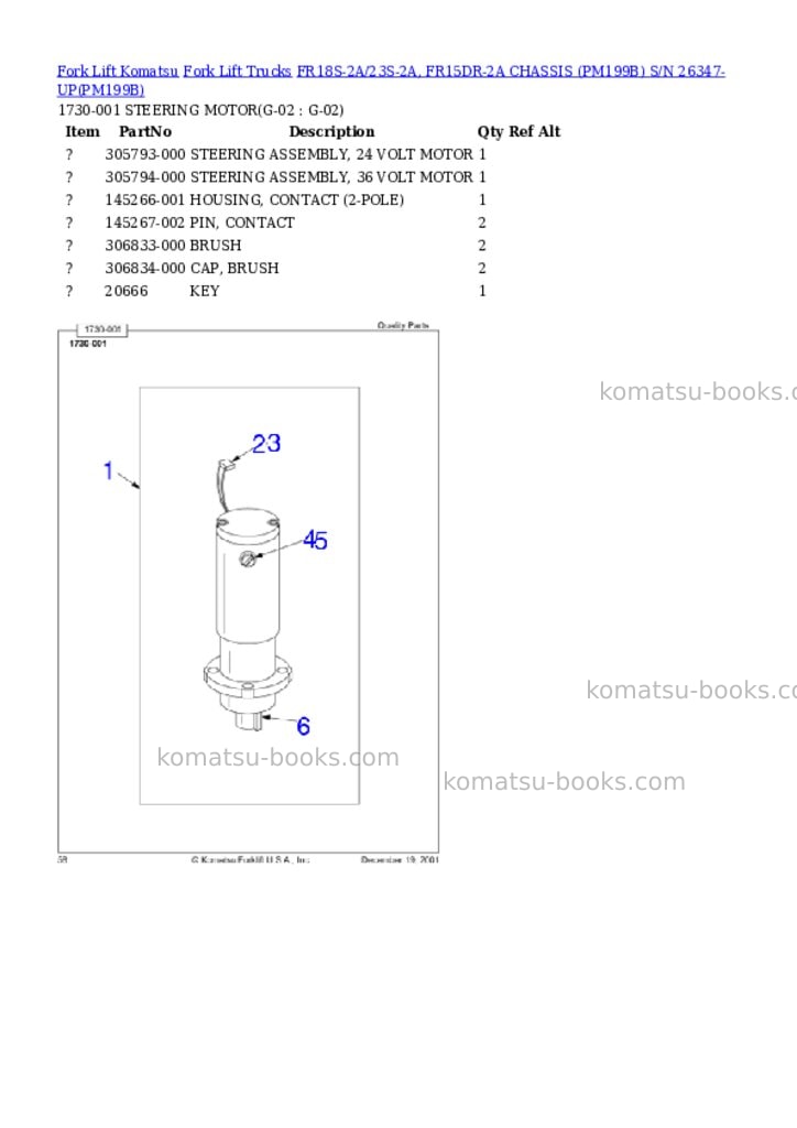 Komatsu FR18S-2A/23S-2A, FR15DR-2A CHASSIS (PM199B) S/N 26347-UP Parts catalog cover Page 3