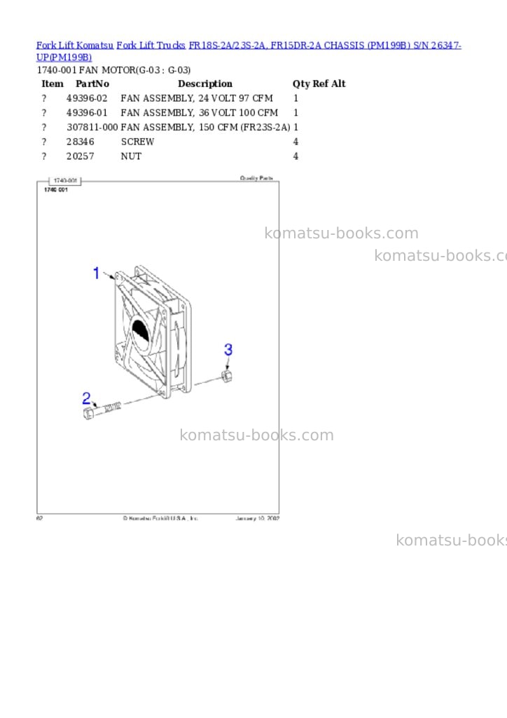 Komatsu FR18S-2A/23S-2A, FR15DR-2A CHASSIS (PM199B) S/N 26347-UP Parts catalog cover Page 4