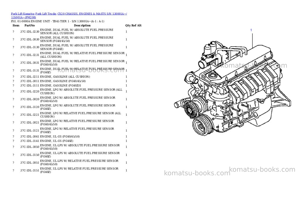 Komatsu cx20 chassis, engines & masts s/n 130001a~/ 135001a~ Parts catalog cover