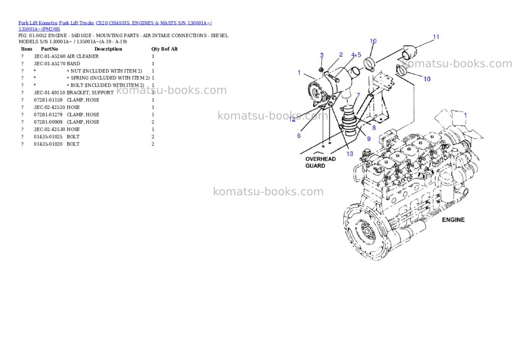 Komatsu cx20 chassis, engines & masts s/n 130001a~/ 135001a~ Parts catalog cover Page 10
