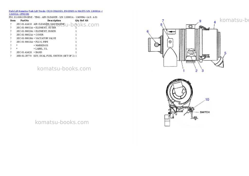 Komatsu cx20 chassis, engines & masts s/n 130001a~/ 135001a~ Parts catalog cover Page 5