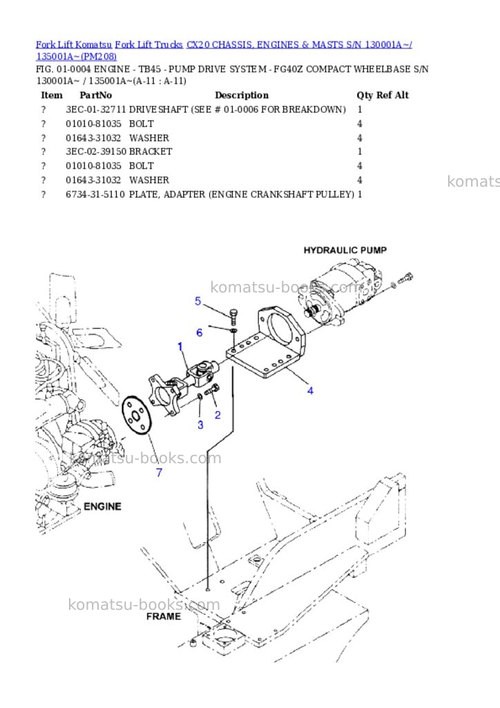 Komatsu cx20 chassis, engines & masts s/n 130001a~/ 135001a~ Parts catalog cover Page 6