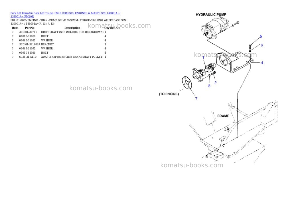 Komatsu cx20 chassis, engines & masts s/n 130001a~/ 135001a~ Parts catalog cover Page 7