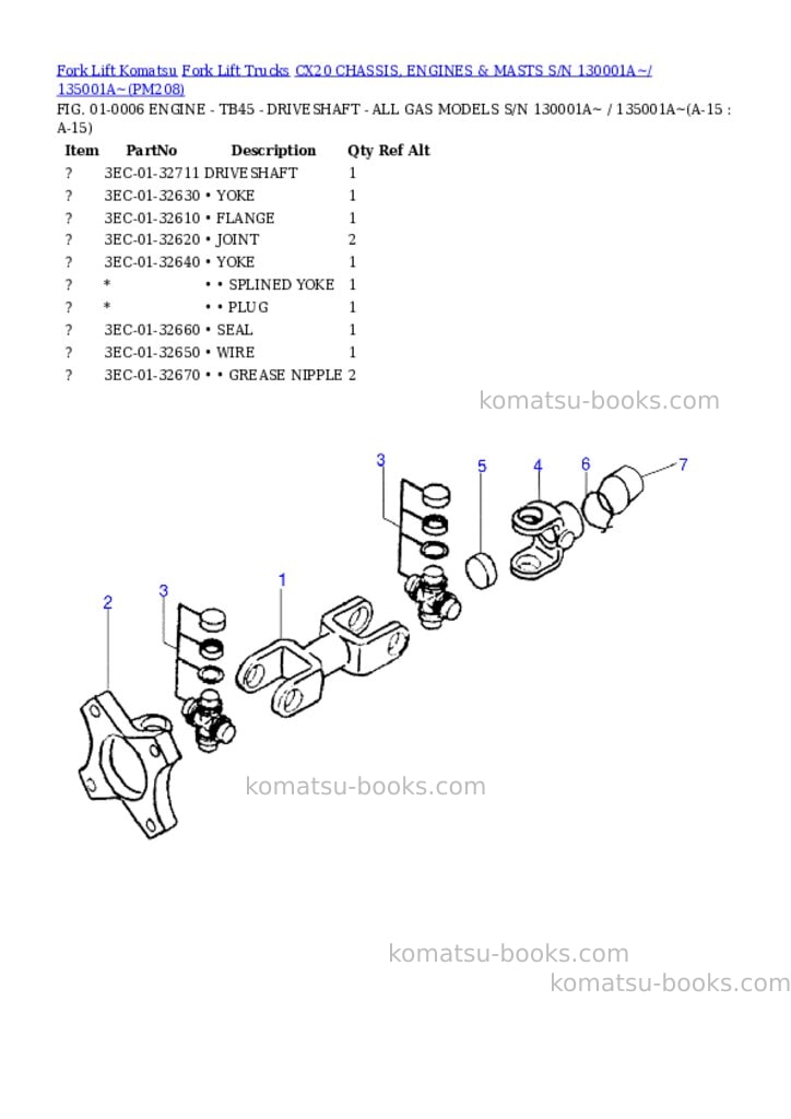 Komatsu cx20 chassis, engines & masts s/n 130001a~/ 135001a~ Parts catalog cover Page 8