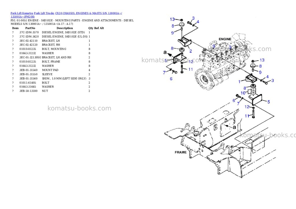 Komatsu cx20 chassis, engines & masts s/n 130001a~/ 135001a~ Parts catalog cover Page 9