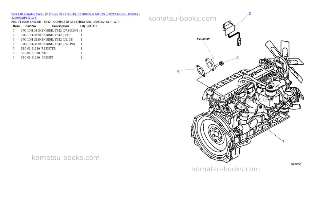 Komatsu CX CHASSIS, ENGINES & MASTS (PM212-6) S/N 100001A - 129999A Parts catalog cover Page 4