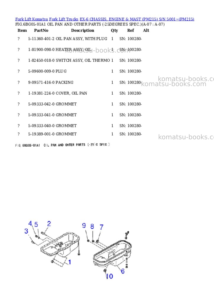 Komatsu EX-6 CHASSIS, ENGINE & MAST (PM215) S/N 5001~ Parts catalog cover Page 7 Komatsu EX-6 CHASSIS, ENGINE & MAST (PM215) S/N 5001~ Parts catalog cover Page 7