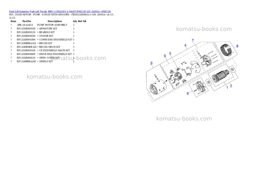 Komatsu BBX-5 CHASSIS & MAST (PM218) S/N 35001A~ Parts catalog cover Page 7 Komatsu BBX-5 CHASSIS & MAST (PM218) S/N 35001A~ Parts catalog cover Page 7