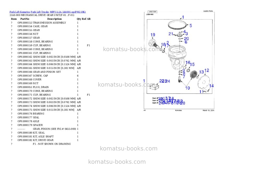 Komatsu MPF15-2A 544001-up Parts catalog cover Komatsu MPF15-2A 544001-up Parts catalog cover