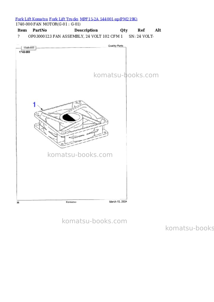 Komatsu MPF15-2A 544001-up Parts catalog cover Page 2 Komatsu MPF15-2A 544001-up Parts catalog cover Page 2